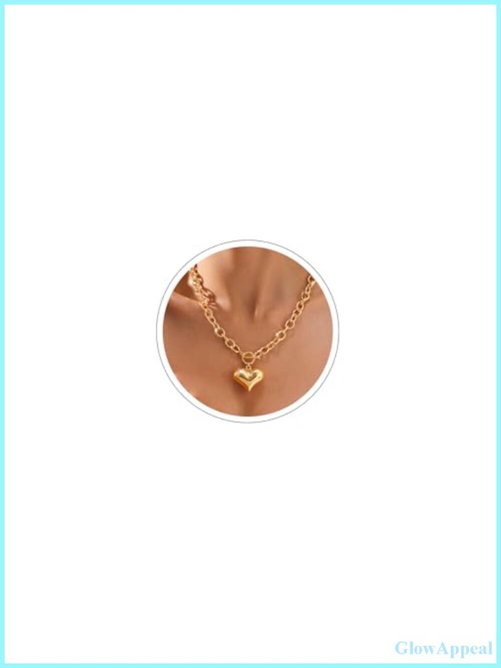 Chunky Heart Pendant Necklace 14K Gold Plated Toggle Clasp 18 Inch